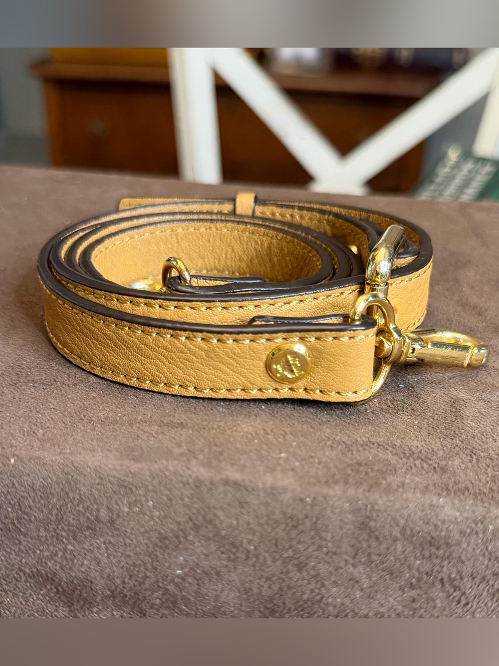 MCM Leather Crossbody Strap in Tan with Gold Hardware